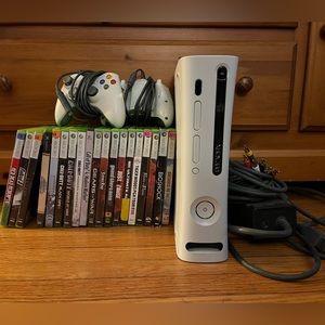 XBOX 360 with 2 controllers & 19 games